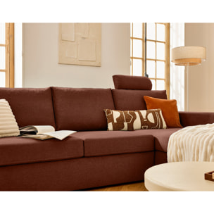 Barrie - canapé d'angle réversible 4 places avec têtière amovible en tissu - Terracotta