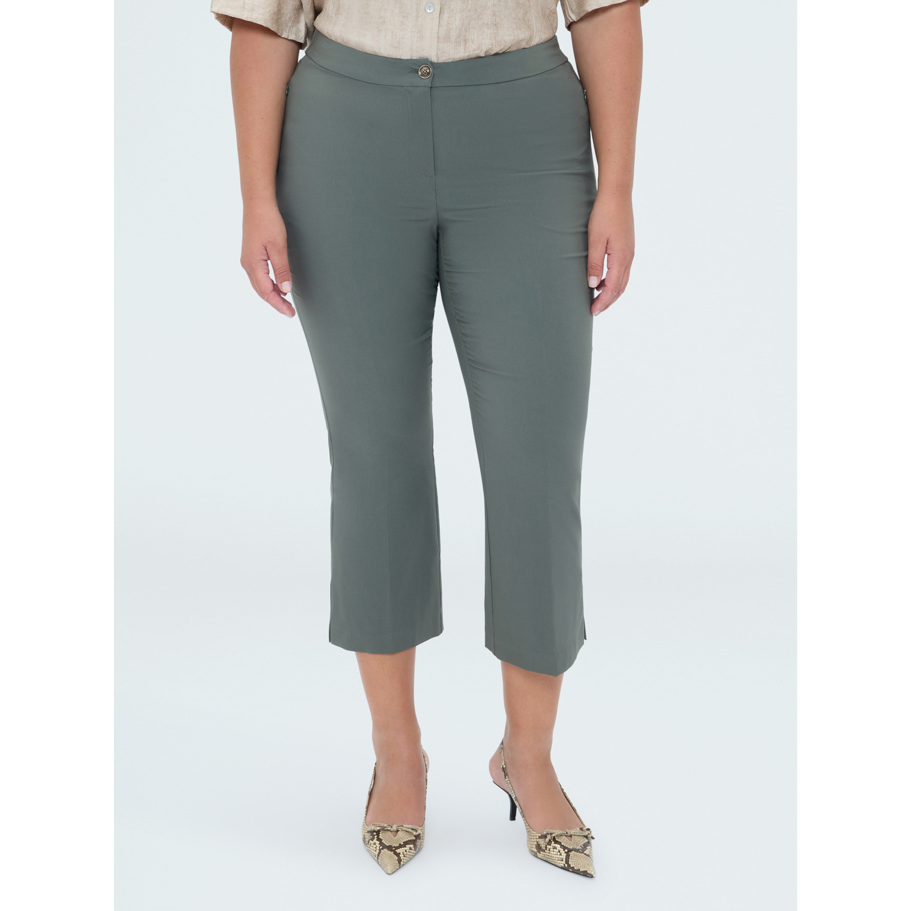 Fiorella Rubino - Pantaloni Kick Flare in tessuto stretch - Verde militare
