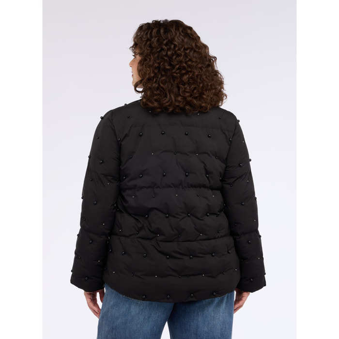 Fiorella Rubino - Plumífero con aplicaciones de perlas all over - Negro