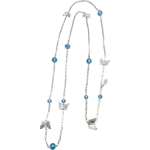 Colar largo multiposición mariposas y cristal plata 10µ y azul