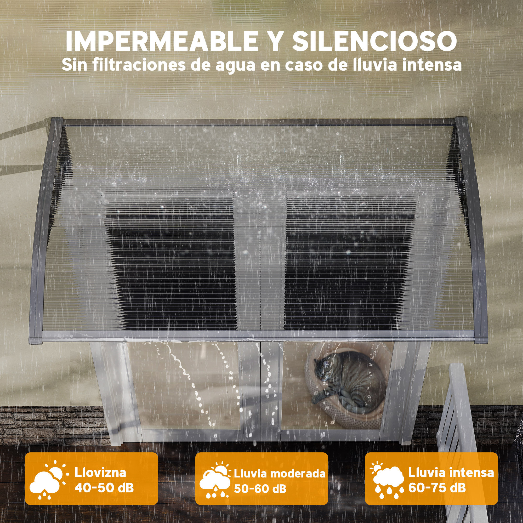 Marquesinas Exterior para Puertas y Ventanas, 110x60 cm, Tejadillo de Protección contra Sol y Lluvia, con Cubierta de Policarbonato, Soportes de PP y Regleta de Aluminio, Gris y Transparente