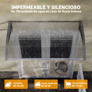Marquesinas Exterior para Puertas y Ventanas, 110x60 cm, Tejadillo de Protección contra Sol y Lluvia, con Cubierta de Policarbonato, Soportes de PP y Regleta de Aluminio, Gris y Transparente