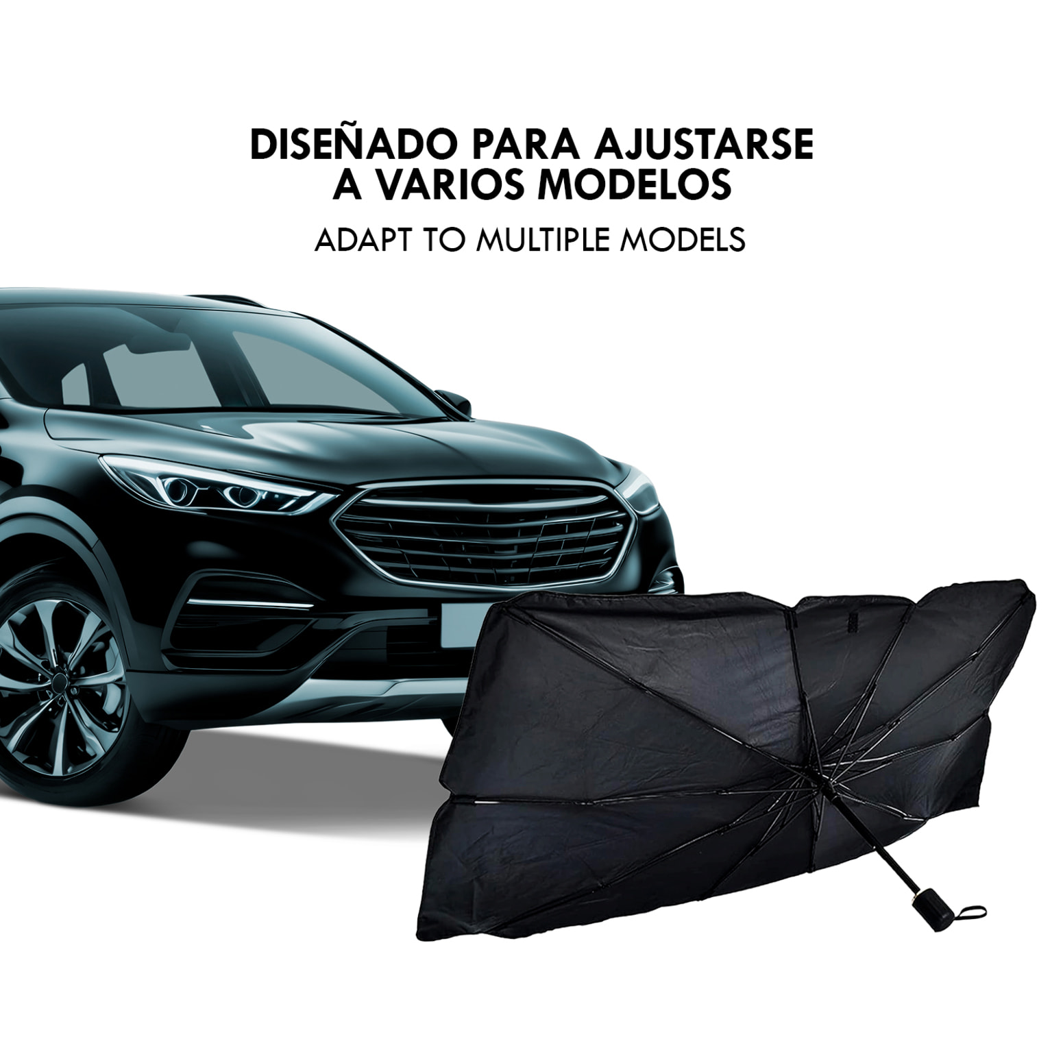 Parasol plegable para coche con diseño tipo paraguas que bloquea el calor y la luz solar. Incluye funda.
