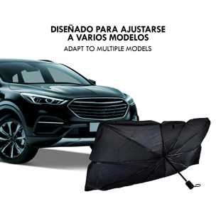 Parasol plegable para coche con diseño tipo paraguas que bloquea el calor y la luz solar. Incluye funda.