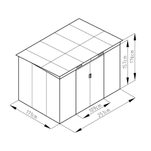 Abri de jardin métal taupe 4,29 m² + kit d'ancrage