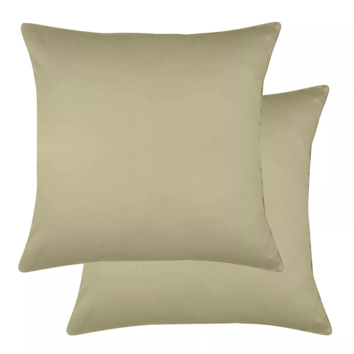 Lot de 2 taies satin de coton uni beige Ava uni glaise