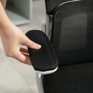 Fauteuil de bureau ergonomique réglable - fonction bascule, support lombaires, tétière ajustable - blanc noir