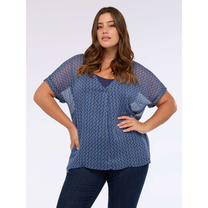 Fiorella Rubino - Blusa in creponne con scollo a V - Blu