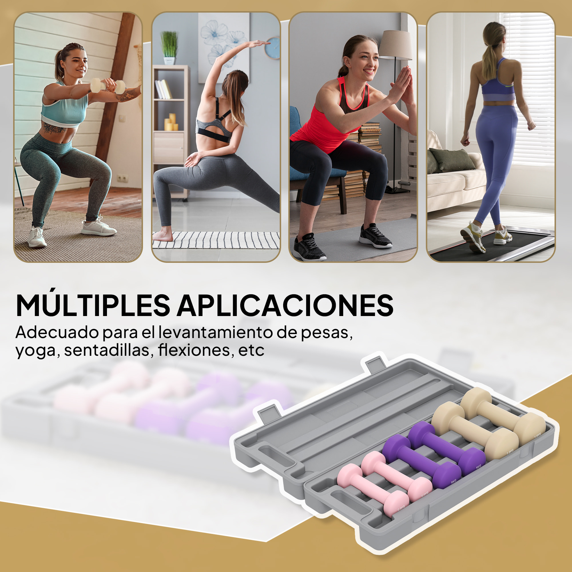 Juego de Mancuernas de 6 Piezas Total 6 kg, 2x1,5 kg, 2x1 kg, y 2x0,5 kg, Mancuernas Hexagonales con Revestimiento de PU con Maletín para Ejercicio en Casa, Gimnasio, Multicolor