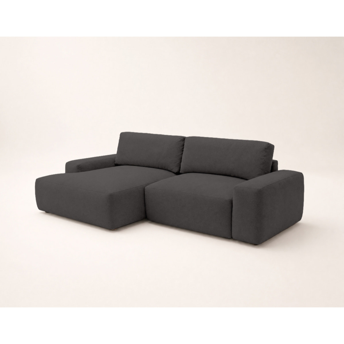 Tama - Canapé d'angle gauche 4 places convertible avec coffre en tissu - Gris