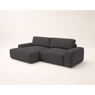 Tama - Canapé d'angle gauche 4 places convertible avec coffre en tissu - Gris