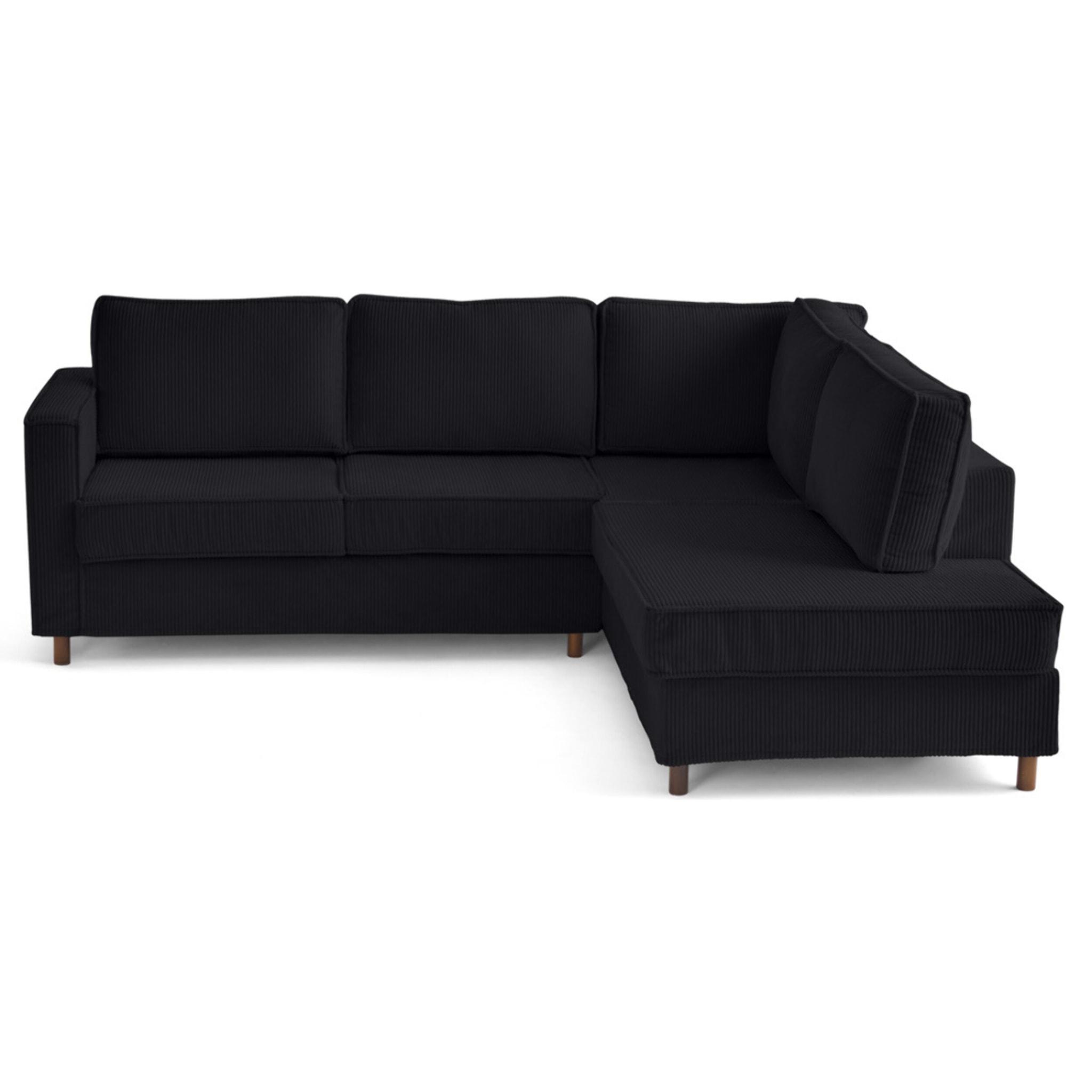 Housse en velours côtelé pour canapé Jake déhoussable d'angle droit 5 places - Noir