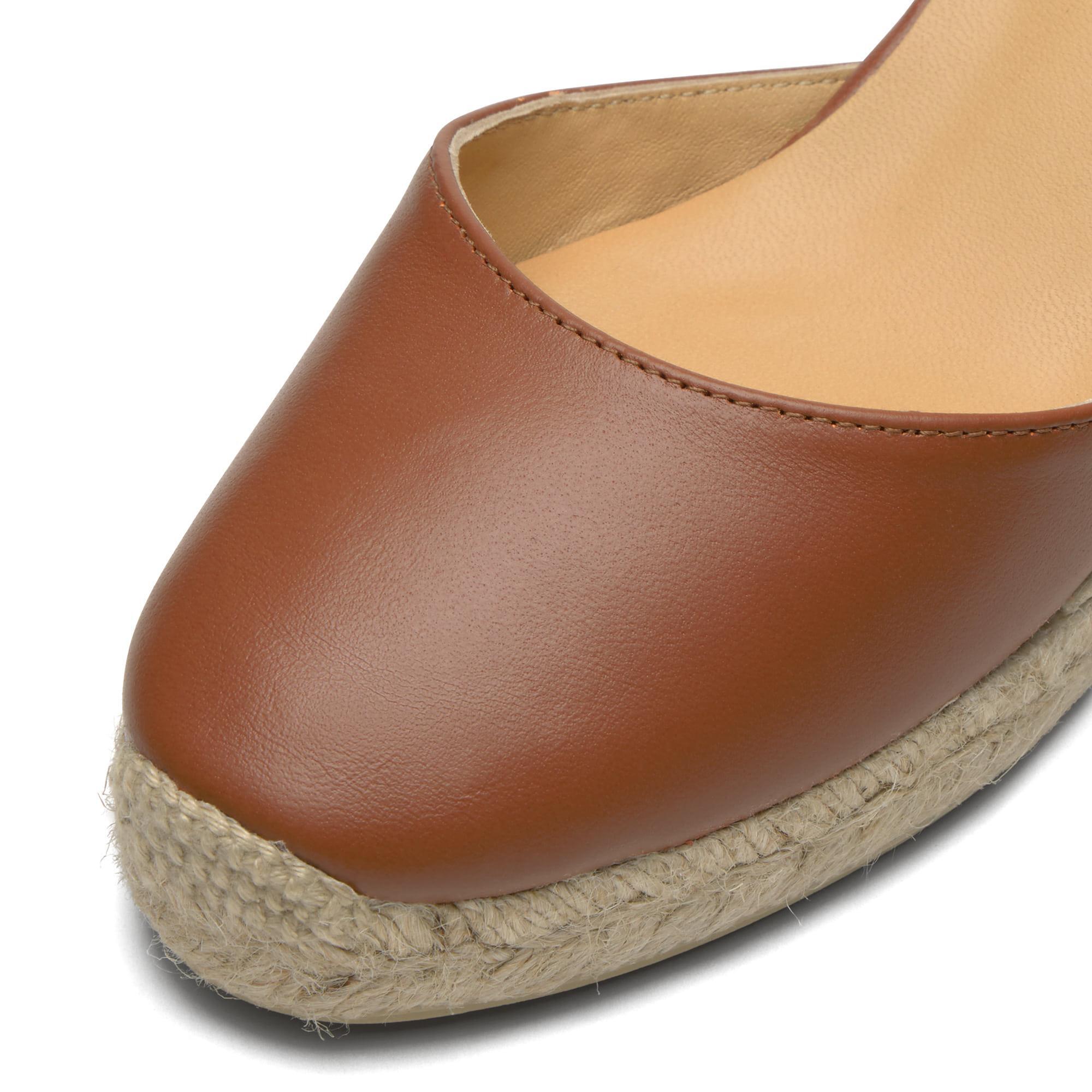 Alpargatas de cuña media de mujer Carina en cuero con cierre de cintas
