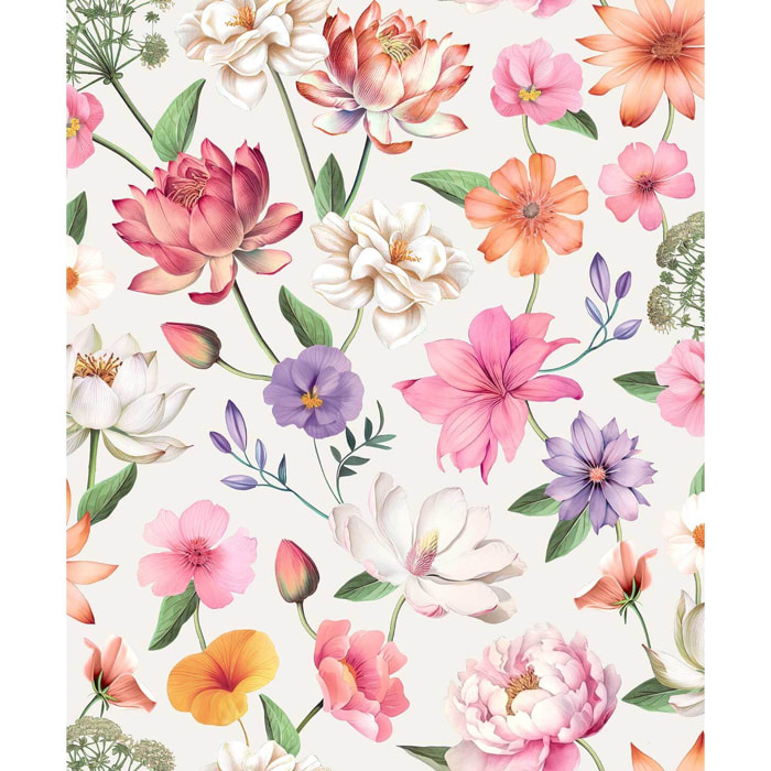 Papier peint grand motif floral artistique multicolore