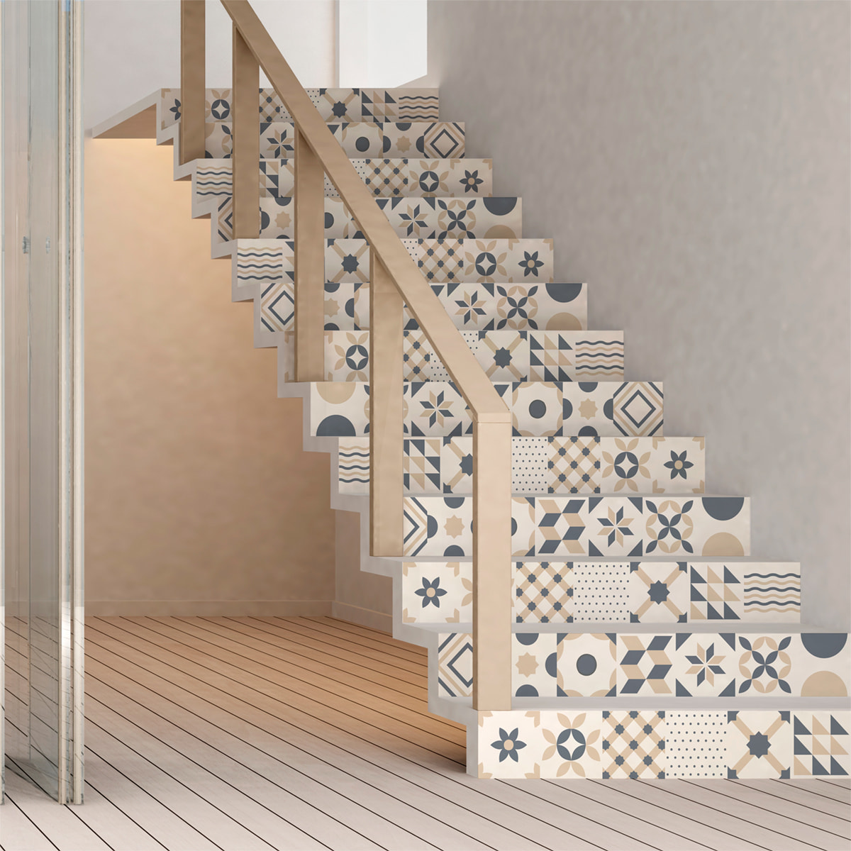 Stickers adhésifs escalier carrelages | Sticker Autocollant contremarche Carreaux de ciment carrelages adhésif - ORNEMENTS DESIGN