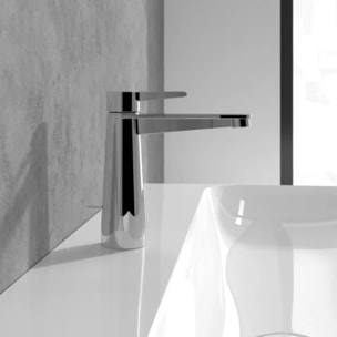 Mitigeur lavabo Conum ouverture dessus avec tirette Chrome Noir mat