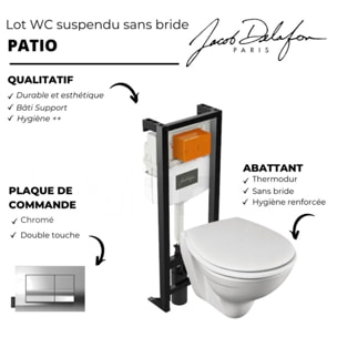 WC suspendu sans bride Patio + bâti-support + plaque chromé