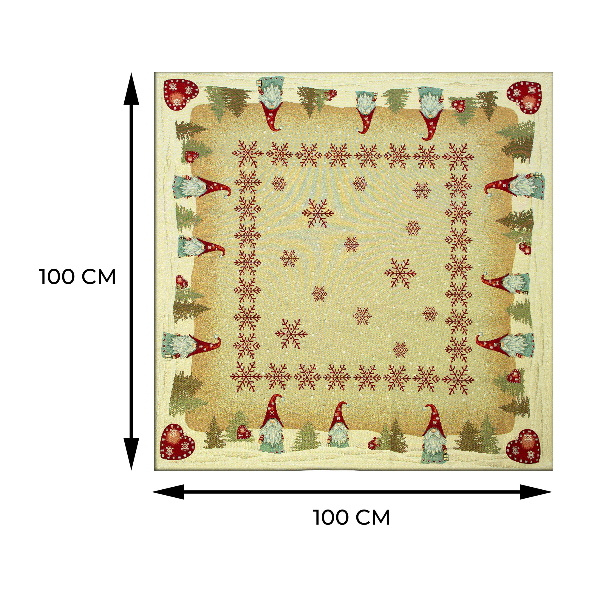 Copritavola Natalizio Tessuto Gobelin Disegno Gnomo Cuore  100*100