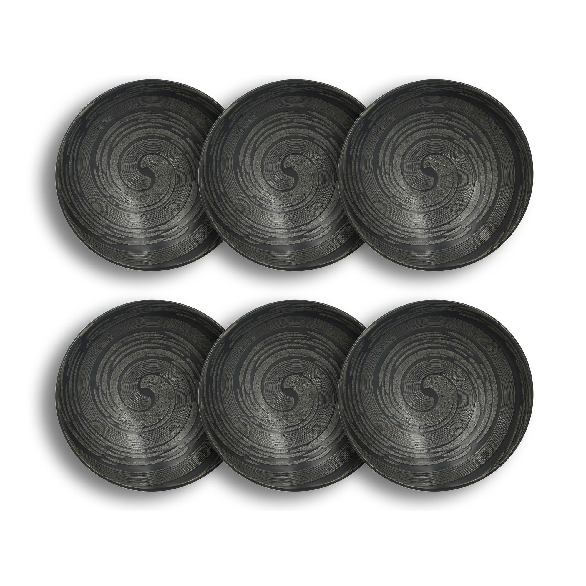 Lot de 6 assiettes creuses noires en grès 19cm TORNADE