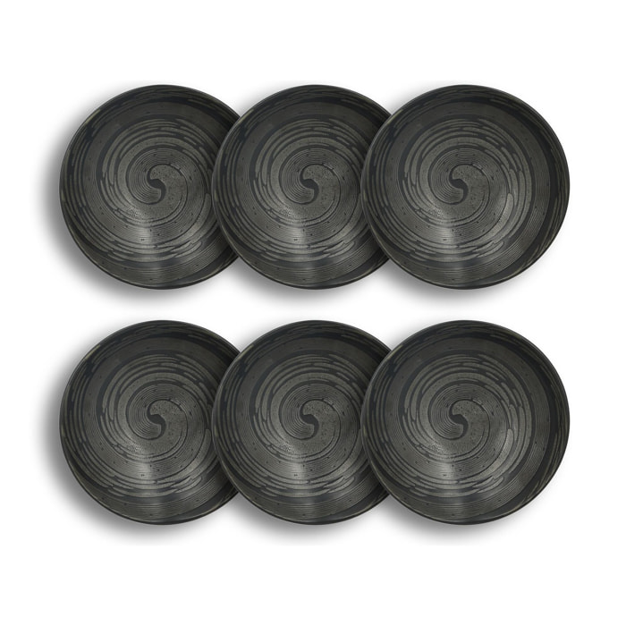 Lot de 6 assiettes creuses noires en grès 19cm TORNADE