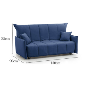 Divano letto 2 posti Alaric, Sofà con apertura a carrello in tessuto imbottito, Braccioli standard, 100% Made in Italy, Cm 150x90h85, Blu