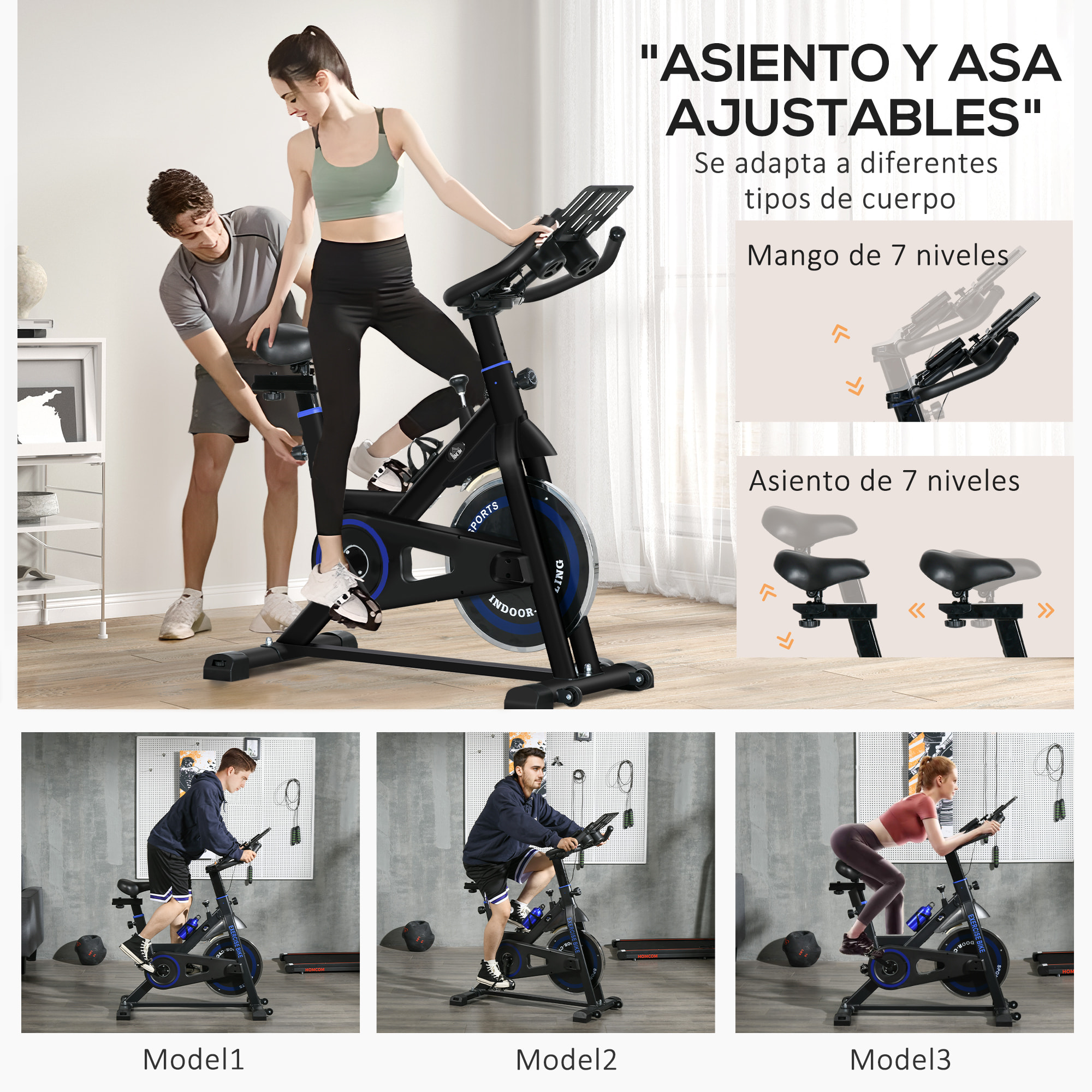 Bicicleta Estática con Resistencia Regulable Bici Estática Bicicleta de Fitness con Volante de Inercia 8 kg Pantalla LCD Manillar y Asiento Ajustable para Casa Gimnasio Azul
