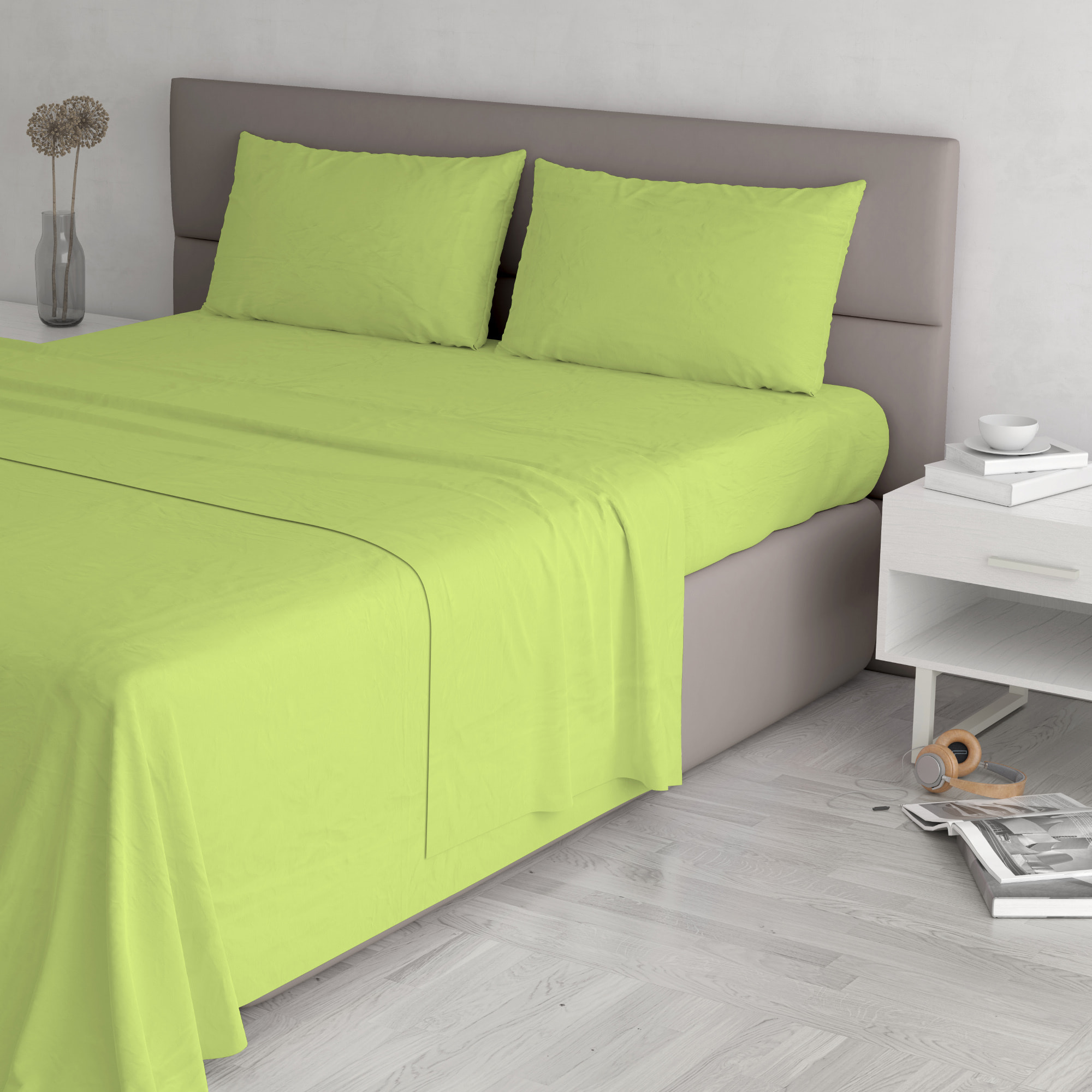 COMPLETO LETTO MAX COLOR, 100% Cotone, Made in Italy - VERDE ACIDO