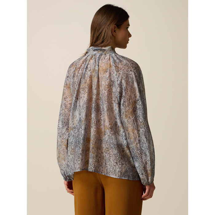 Oltre - Blusa fantasia con fiocco - Azzurro