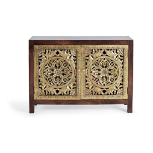 Cómoda de Madera de Mango 110 Cm Estilo Boho Tallado