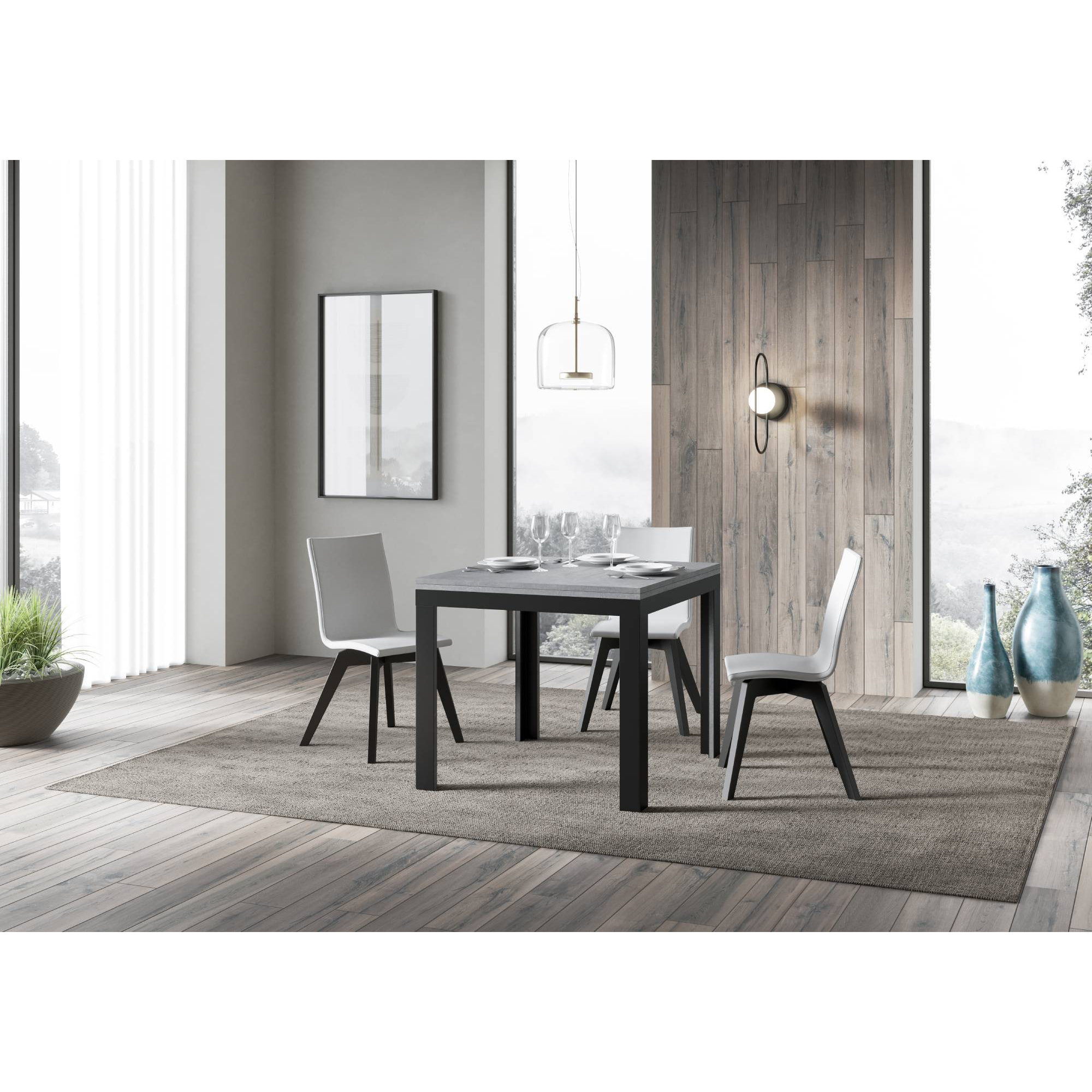 Tavolo apribile 90x90/180 cm Linea Libra Cemento telaio Antracite