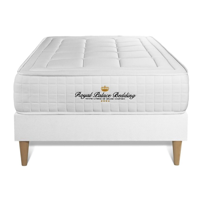 Ensemble - Matelas Mémoire de forme 24cm d'épaisseur - 3 zones de confort - Confort ferme - Sommier tapissier monobloc - 1 place
