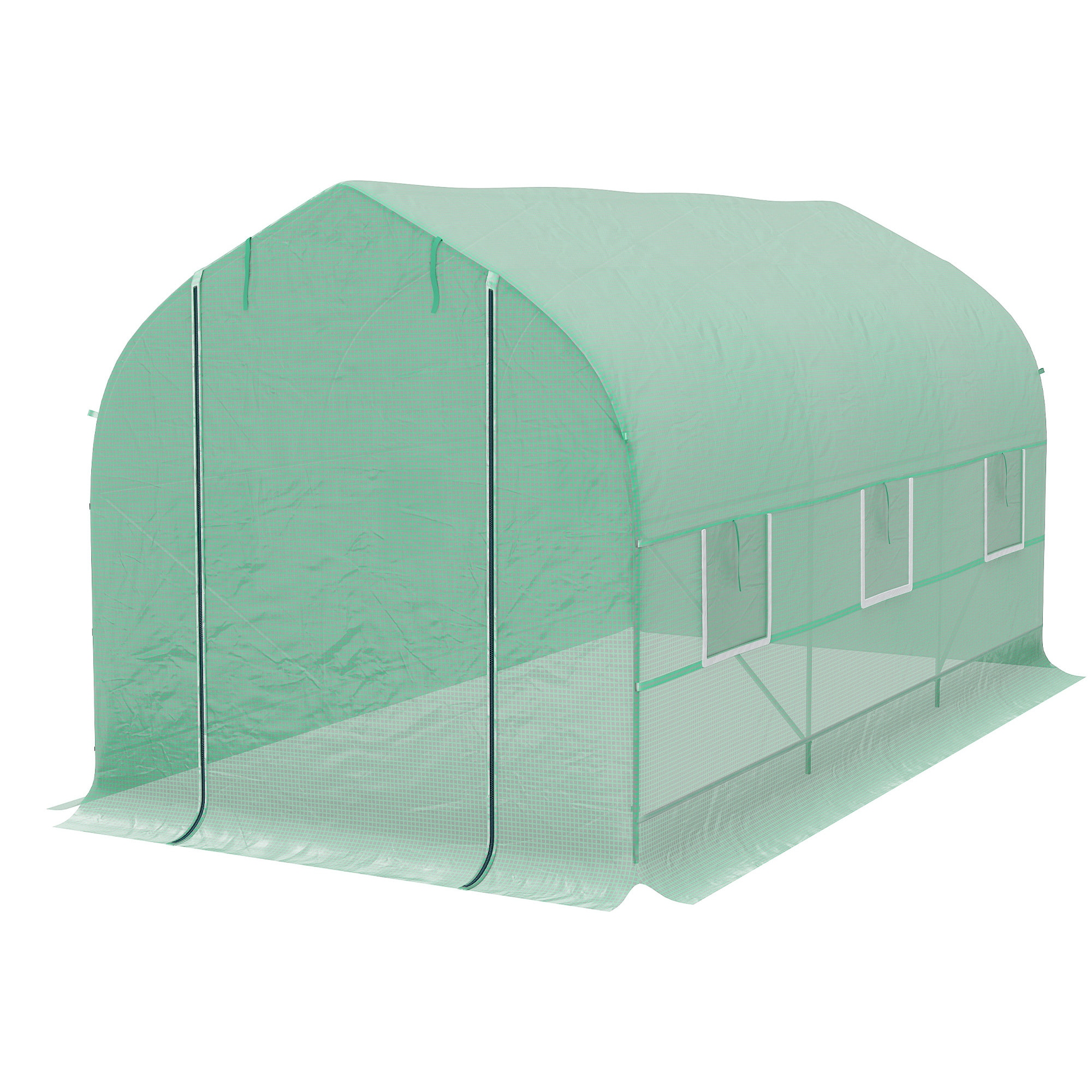 Serre tunnel de jardin 8 m² - 2 portes, 6 fenêtres - métal galvanisé bâche PE vert