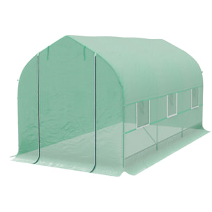 Serre tunnel de jardin 8 m² - 2 portes, 6 fenêtres - métal galvanisé bâche PE vert