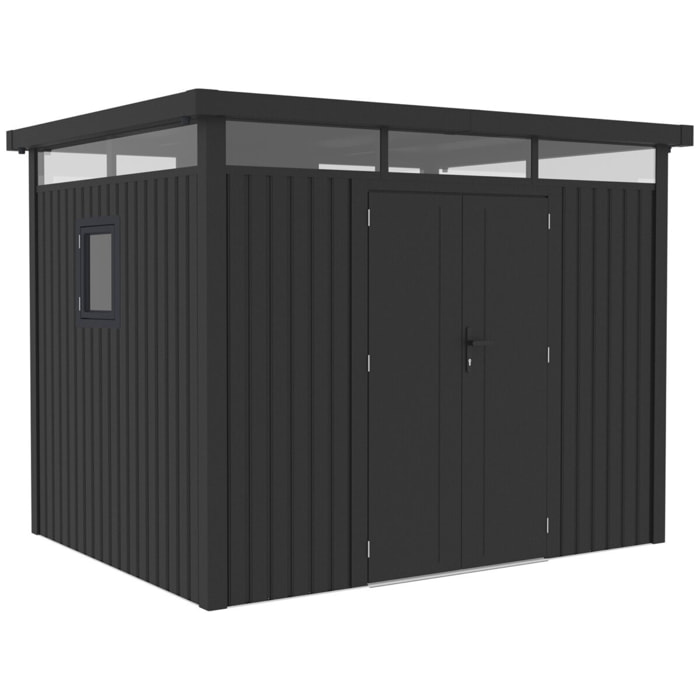 Abri de jardin métal premium avec toit plat et porte battante "Lexinton" - 6,76 m² - Gris