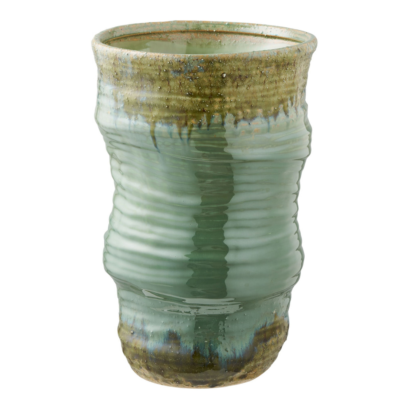 Vaso in ceramica verde con costolature ø22×34,5 cm