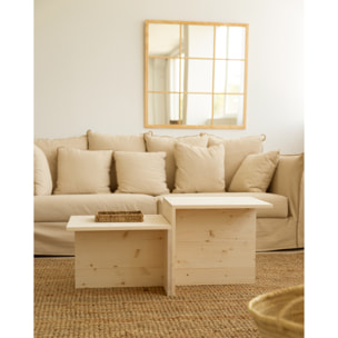 Table basse 2 pièces en bois massif ton naturel de 100x45cm Hauteur: 44.6 Longueur: 100 Largeur: 39
