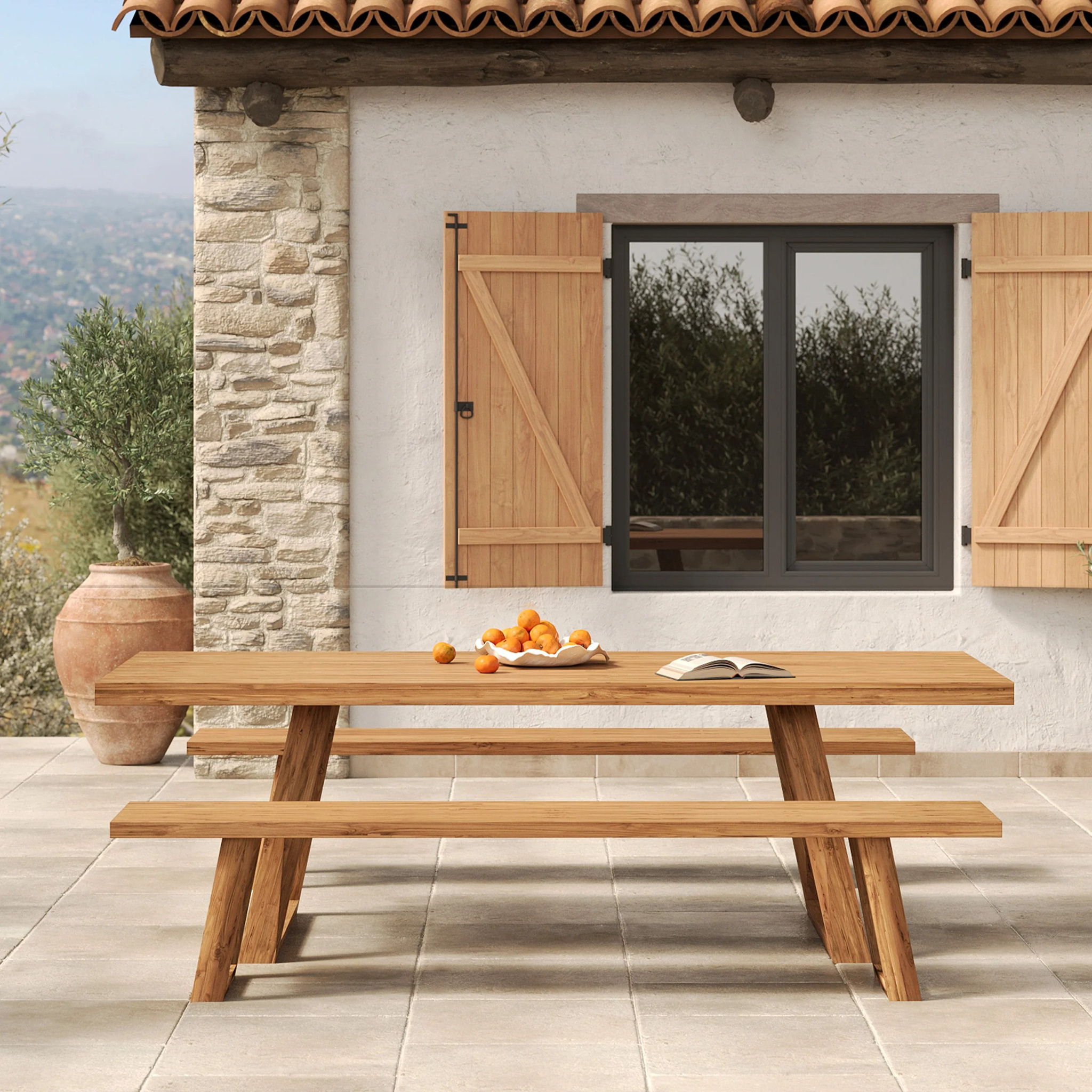 Banc de jardin en bois de teck recyclé 220 cm - Luma