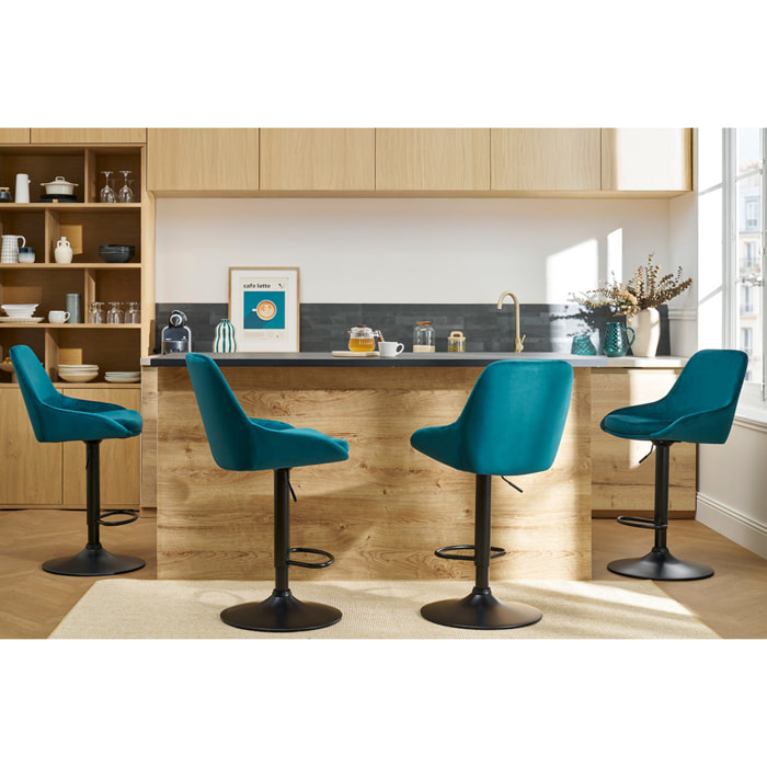 Tabourets de bar design réglables velours bleu pétrole (lot de 2) HOLO