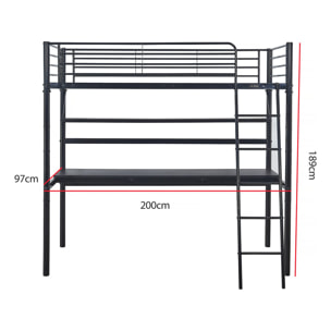 Lit mezzanine avec bureau "Alona" - 90 x 190 cm - Noir