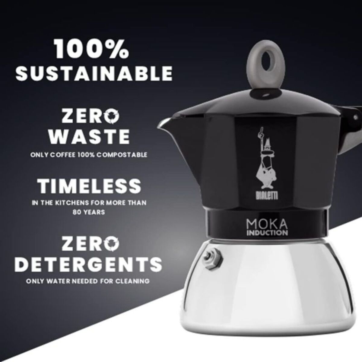 Cafetière italienne BIALETTI dont induction Moka Noir - capacité 6 tasses