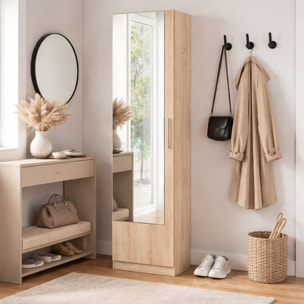 Scarpiera Armadio Portascarpe Con Specchio A Tutta Altezza Salvaspazio Mobile Verticale Per Ingresso Camera 16 Paia di Scarpe 180 x 50 x 22 Cm Rovere