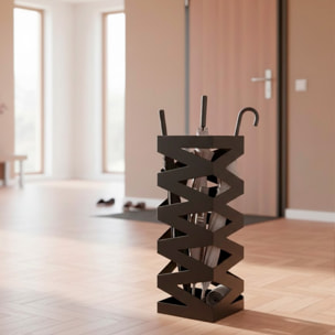 Portaombrelli In Acciaio Zincato Con Intarsi Decorativi Vaschetta Scolapioggia 2 Ganci Removibili Base Antiscivolo 49 x 15.5 x 15.5 Cm Nero