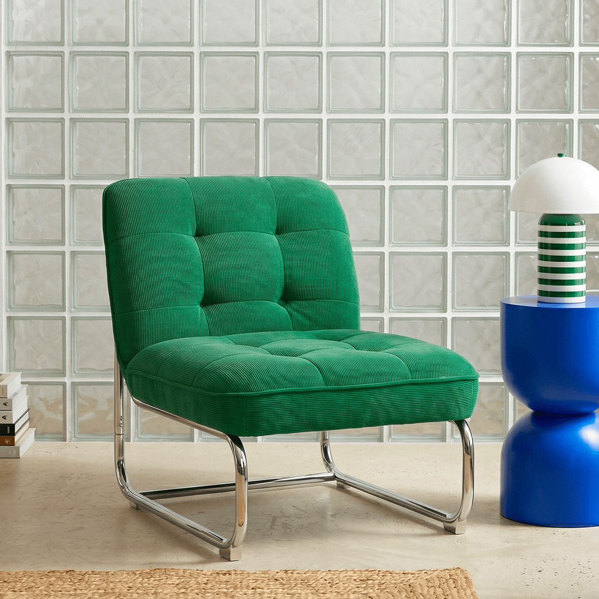 Fauteuil en velours côtelé et piètement chromé - MARVIN