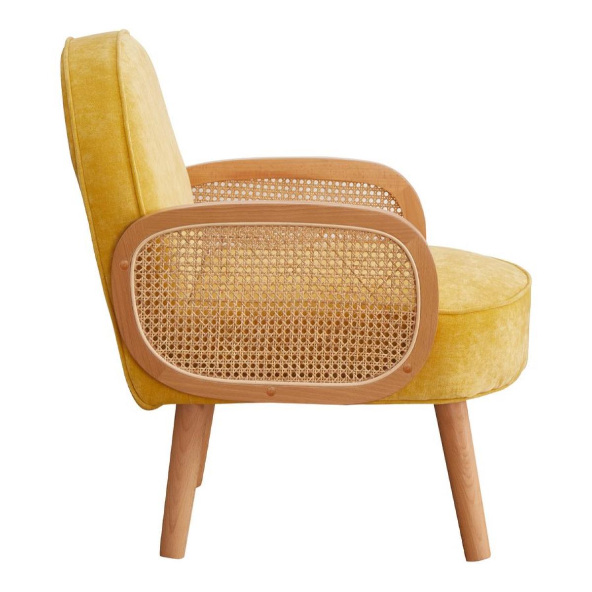 Poltrona design vintage con braccioli rattan ocra - Doris