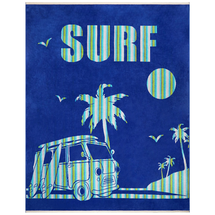 Serviette de plage XL éponge velours Jacquard Bleu 140x180 400g/m² - Nyaralas