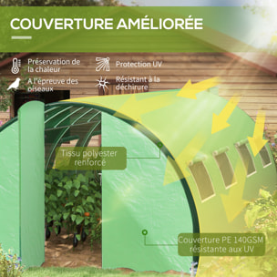 Serre de jardin tunnel 18 m² 8 fenêtres 2 portes articulées acier galvanisé PE haute densité vert
