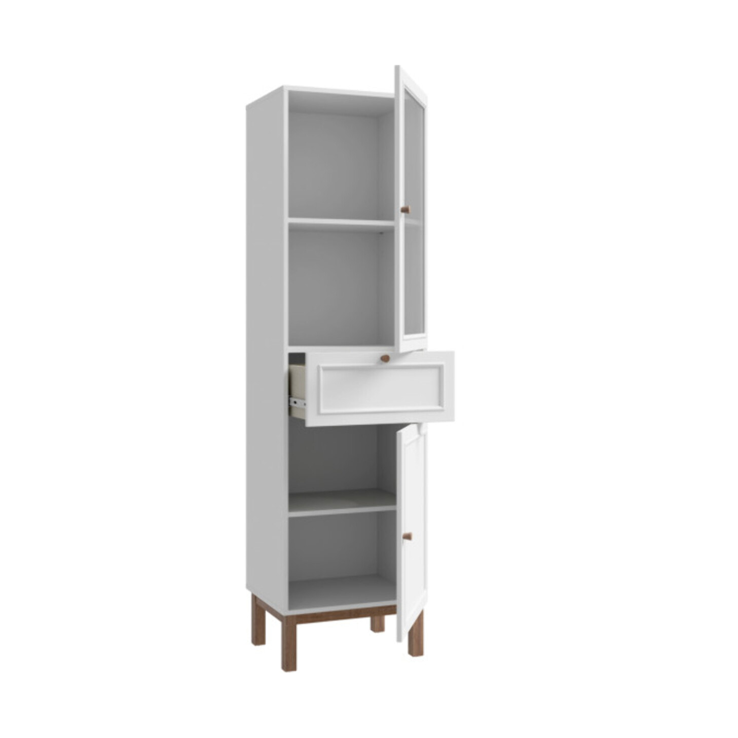 Colonne décor chêne et gris clair vitrée 185 cm 1 porte - PENNY
