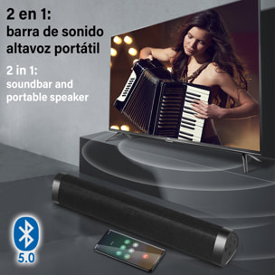 Altavoz barra de sonido A500 Bluetooth 5.0, 2 altavoces frontales. Entrada USB, tarjeta micro SD y jack 3.5. Radio FM.