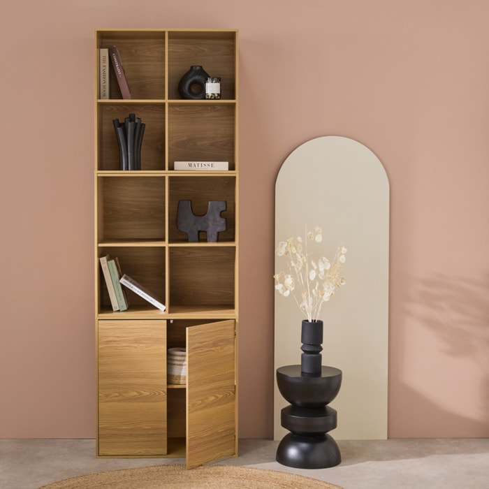 Etagère, bibliothèque modulable décor bois 3 éléments - 2 portes 8 niches KOMPO