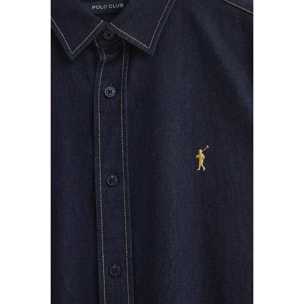 Camicia jeans blu indaco slim fit con logo Polo Club